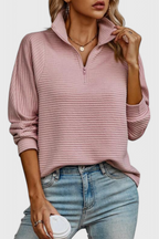 Helene Jersey de Cuello en V con Cremallera y Manga Larga